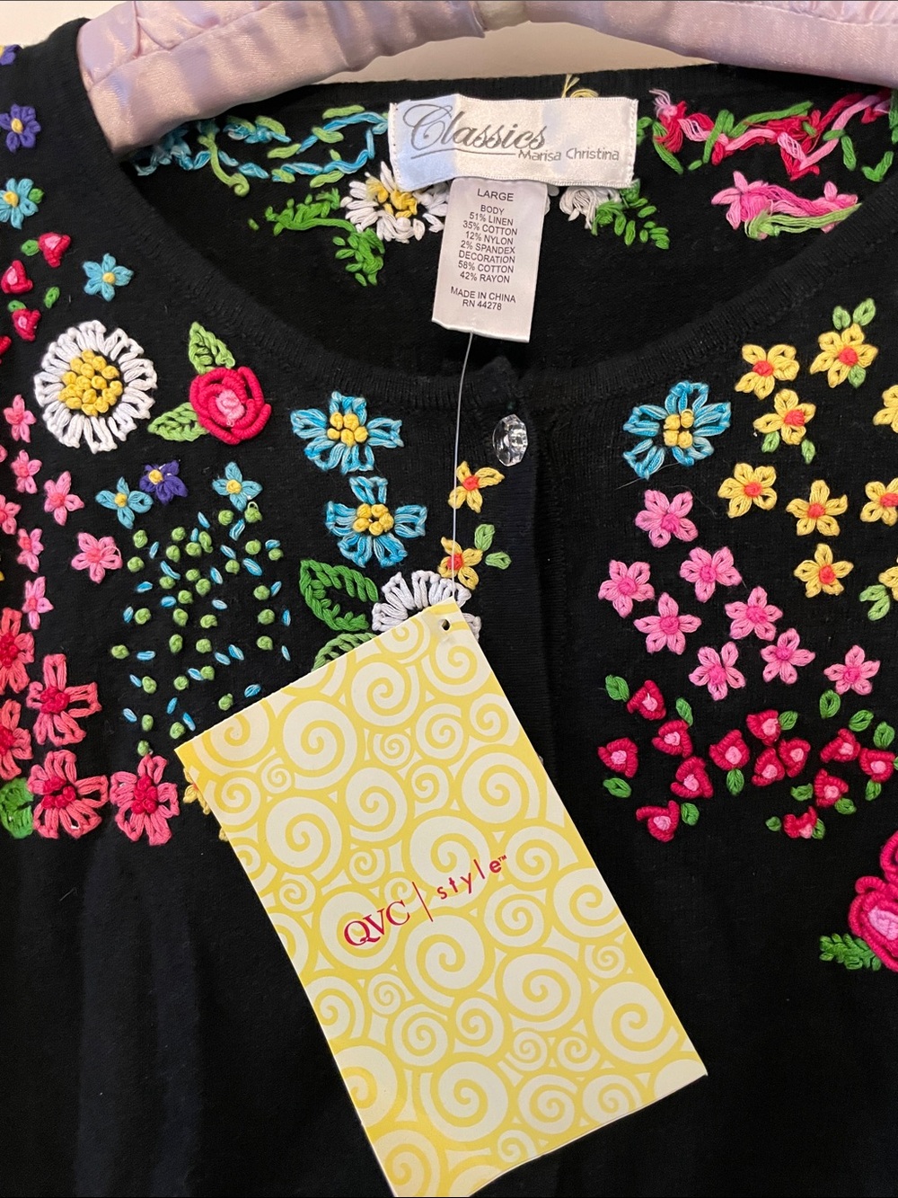 Marisa Christina Black Cardigan with Multicolor Floral Embroidery - Picture 3 of 6